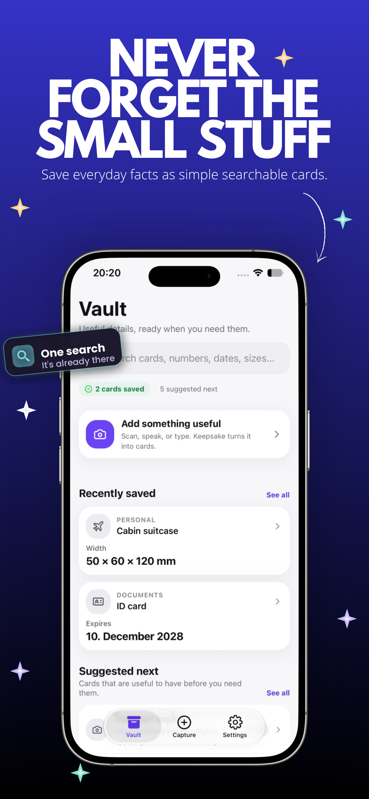 Keepsake Vault home screen